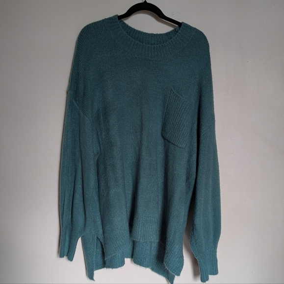 Chicsoul Green Oversized Pocket Sweater Drop Shoulder Hem Slits Women's Size 3X - Picture 1 of 4